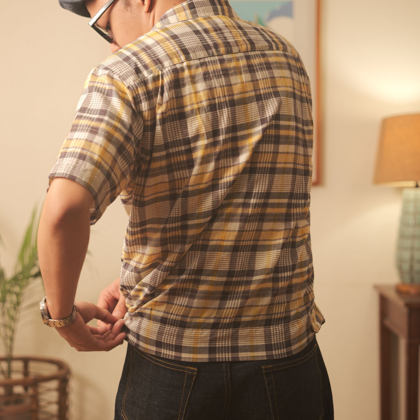 Lightweight S/S Camp Shirt w/ Side Tabs - Yellow/Ash Plaid