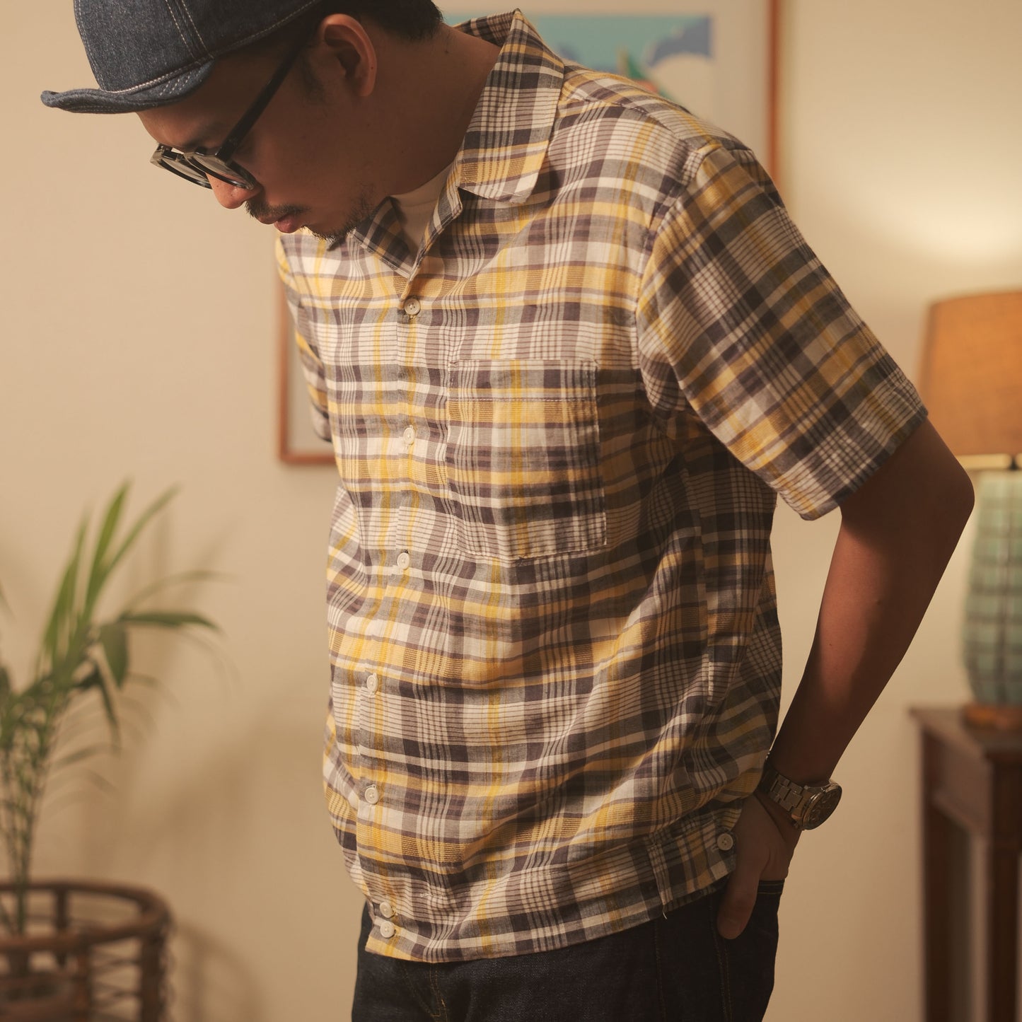 Lightweight S/S Camp Shirt w/ Side Tabs - Yellow/Ash Plaid