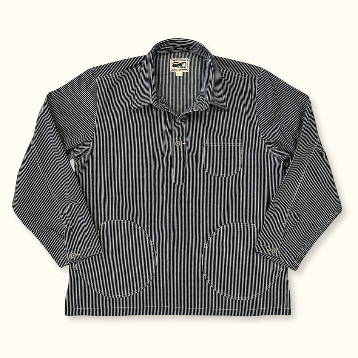 Denim Half Placket Overshirt - Hickory Stripe