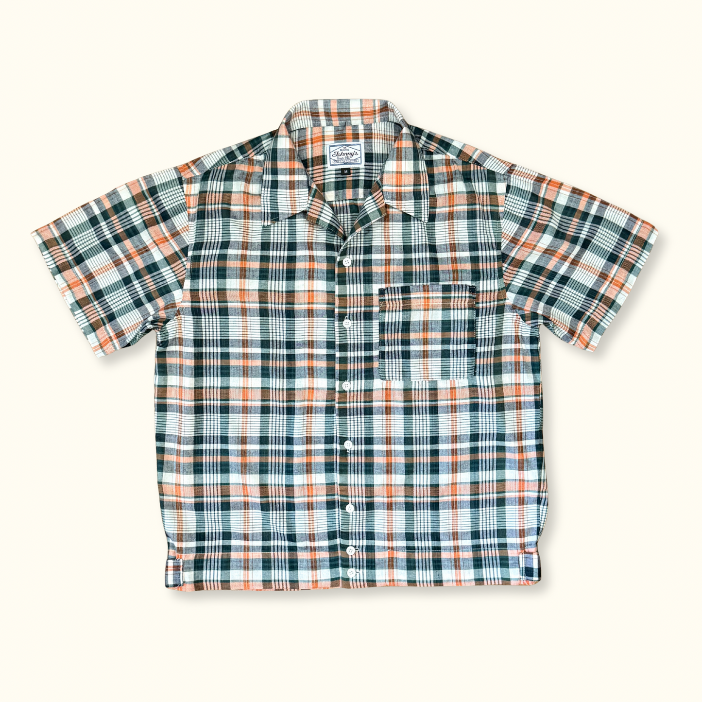 Lightweight S/S Camp Shirt w/ Side Tabs - Orange/Green Plaid