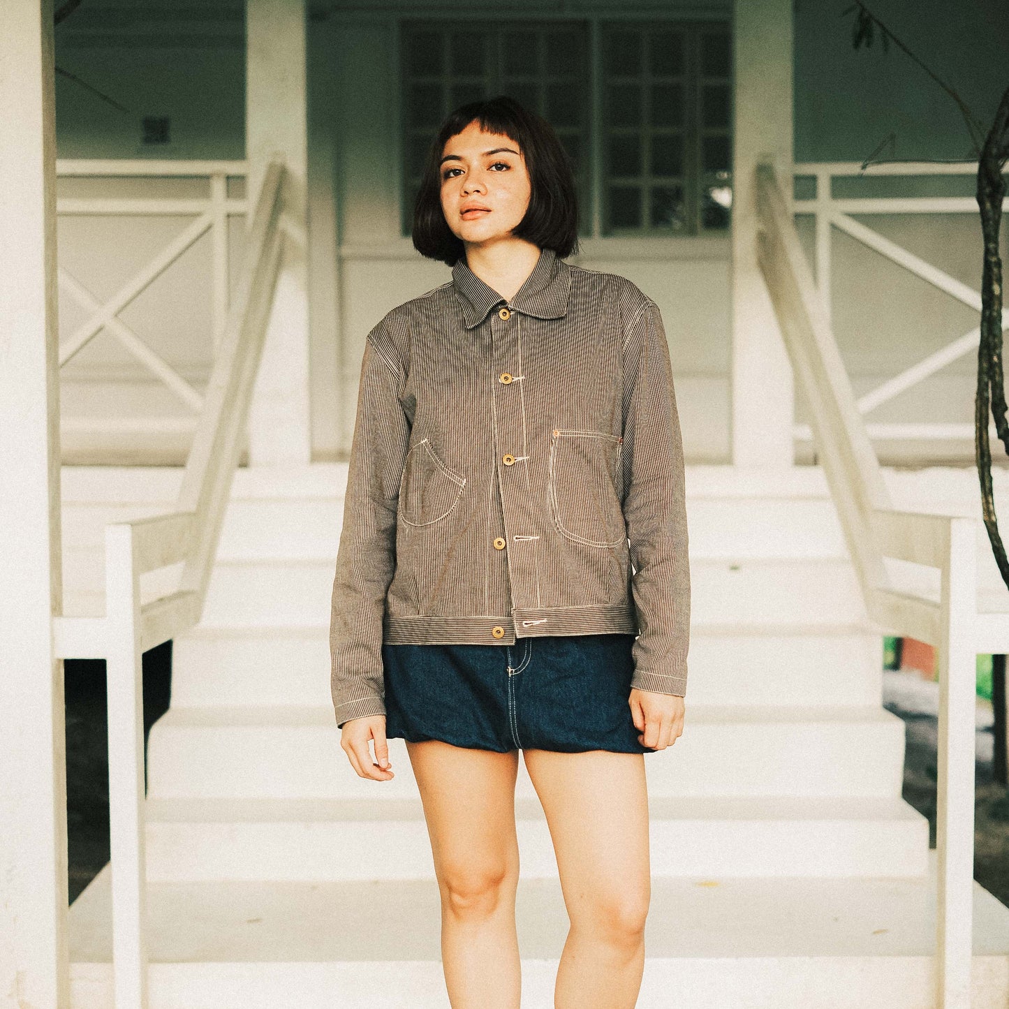 Canvas Blouson - Brown Ticking Stripe