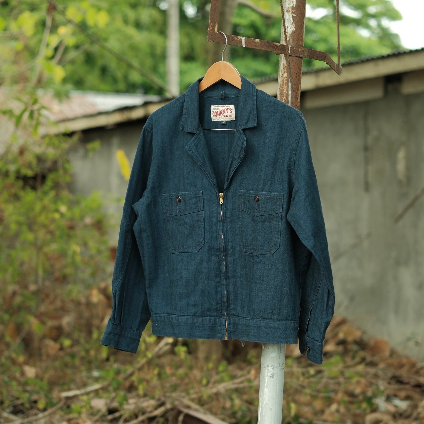 Selvedge Herringbone Twill Zip Shop Jacket - Indigo