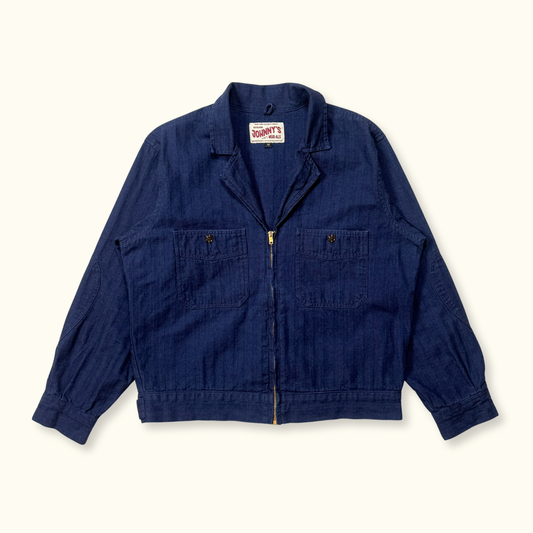 Selvedge Herringbone Twill Zip Shop Jacket - Indigo