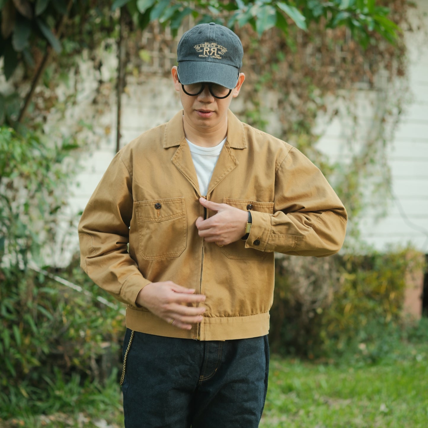 Selvedge Twill Zip Shop Jacket - Khaki