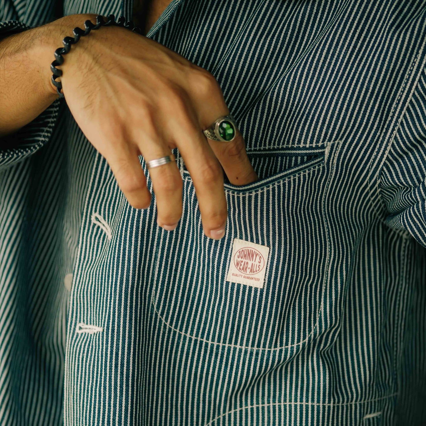 Welted Pocket Denim Chore Coat - Hickory Stripe