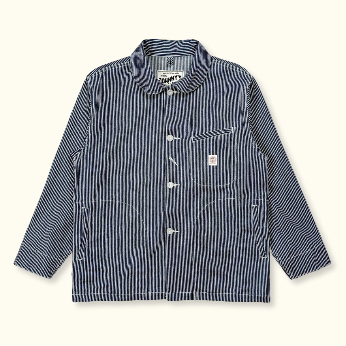 Welted Pocket Denim Chore Coat - Hickory Stripe
