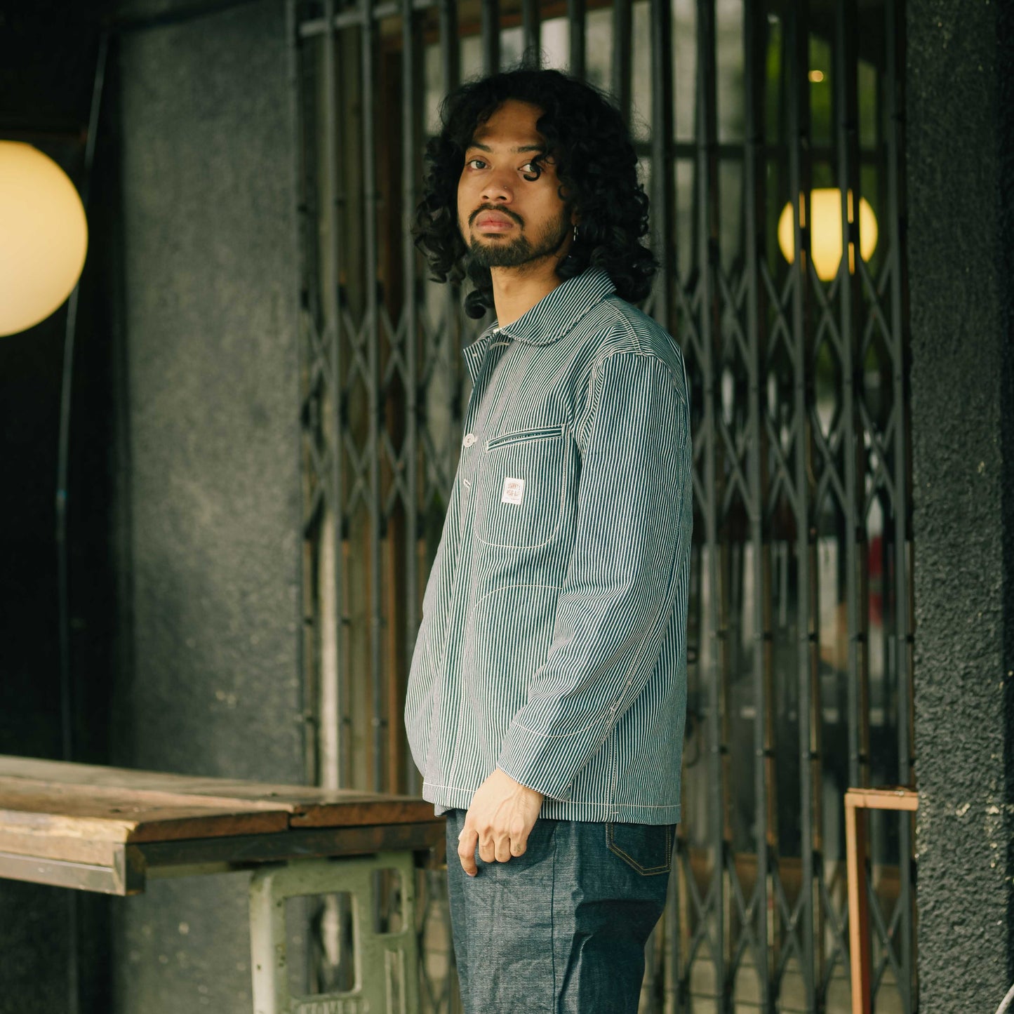 Welted Pocket Denim Chore Coat - Hickory Stripe