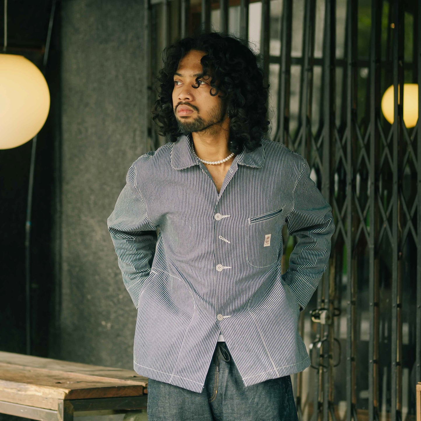 Welted Pocket Denim Chore Coat - Hickory Stripe