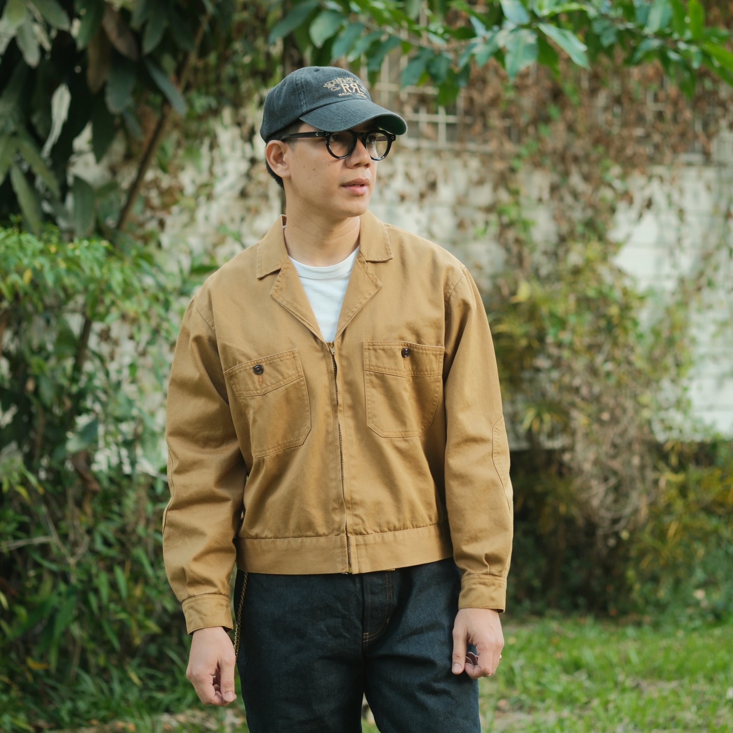 Selvedge Twill Zip Shop Jacket - Khaki