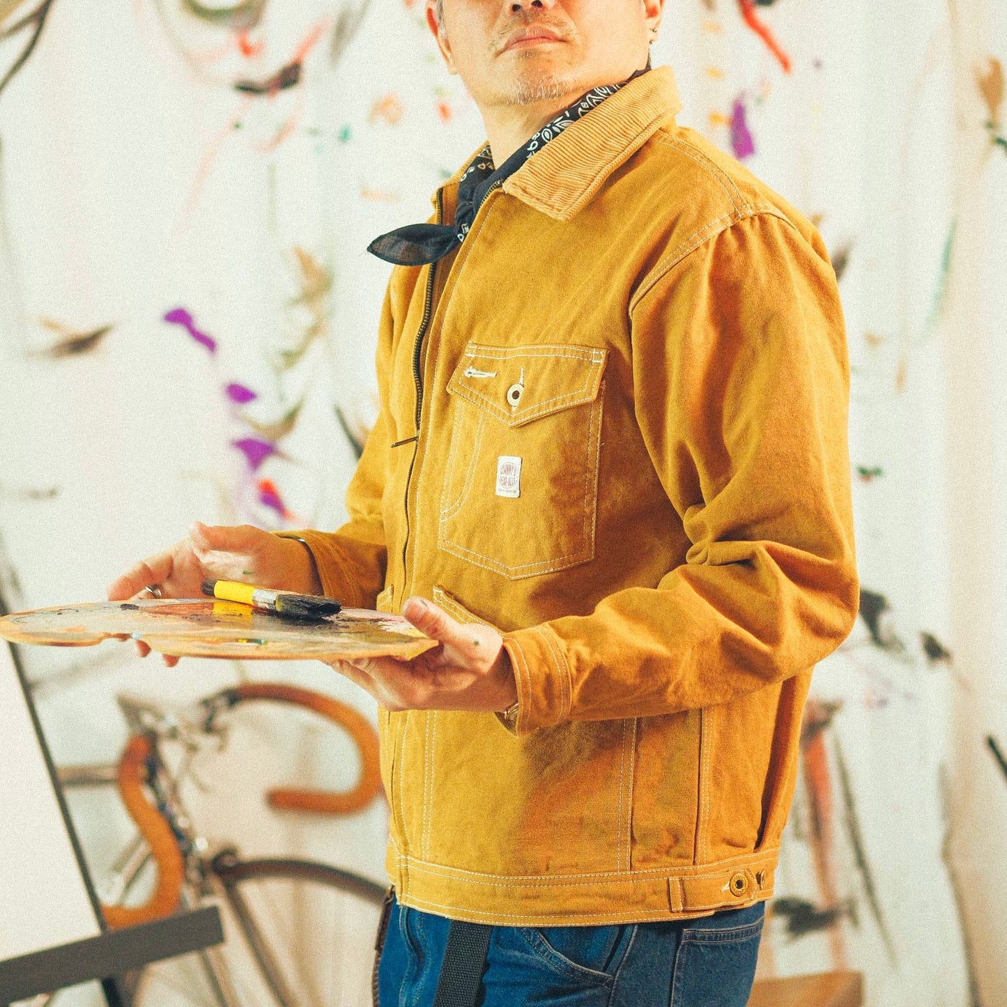 Selvedge Canvas Zip Work Jacket - Camel