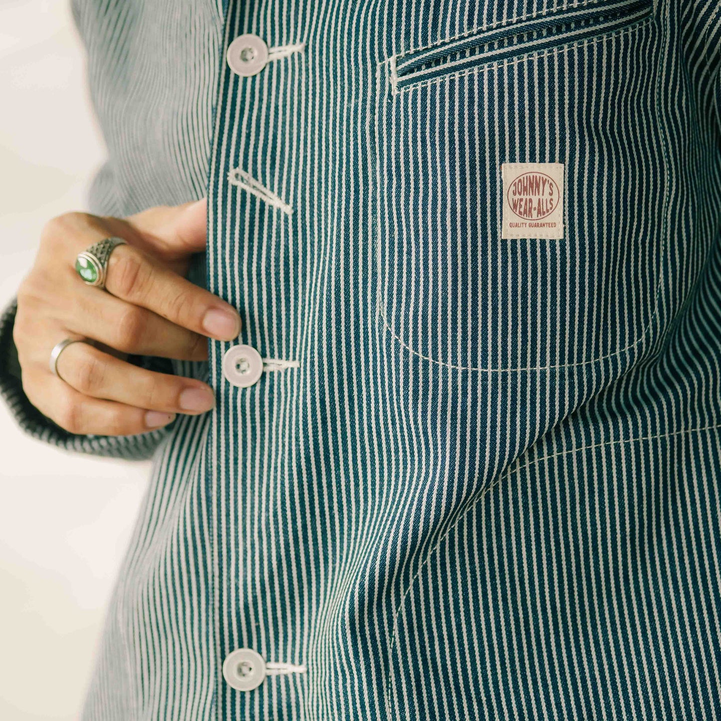 Welted Pocket Denim Chore Coat - Hickory Stripe
