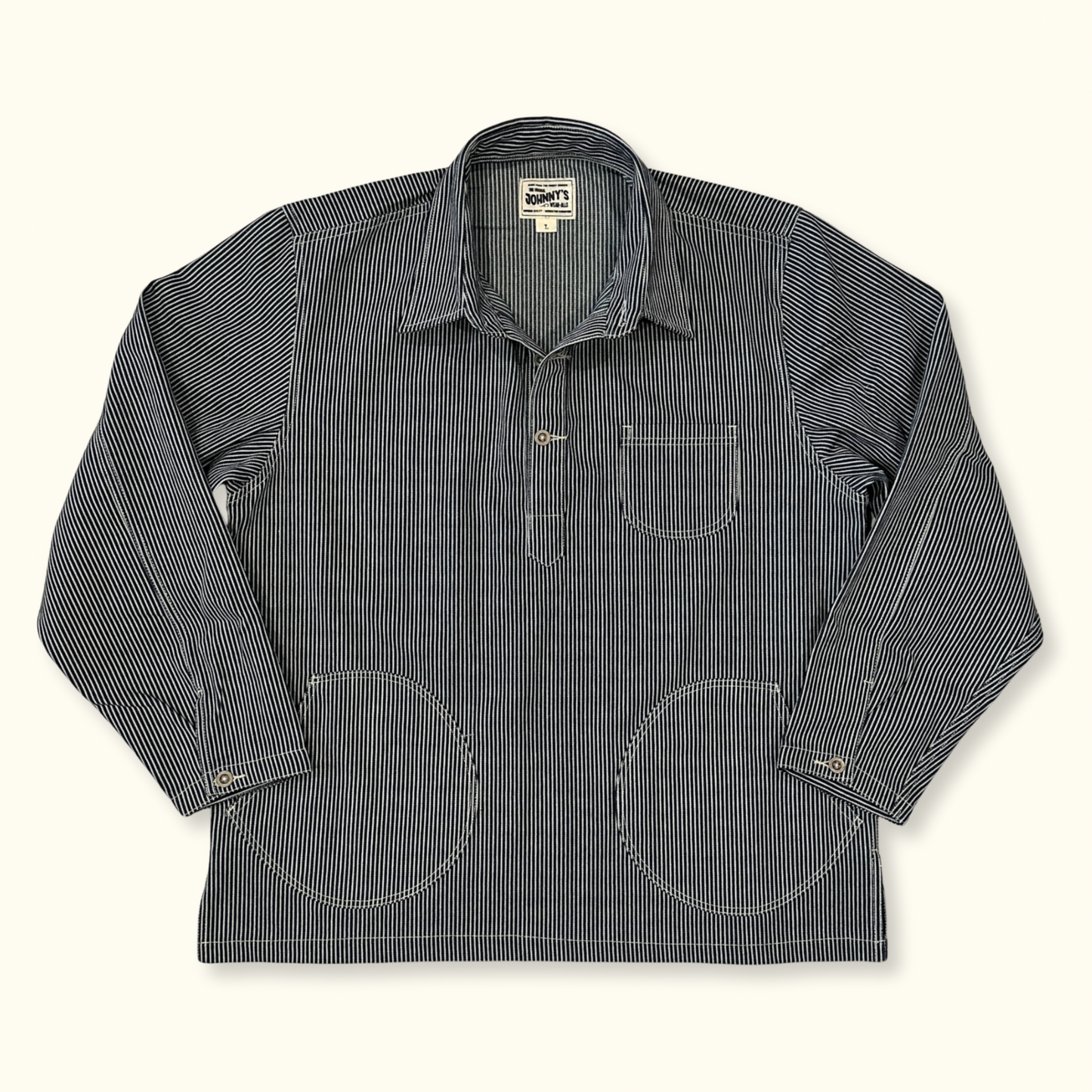 Denim Half Placket Overshirt - Hickory Stripe