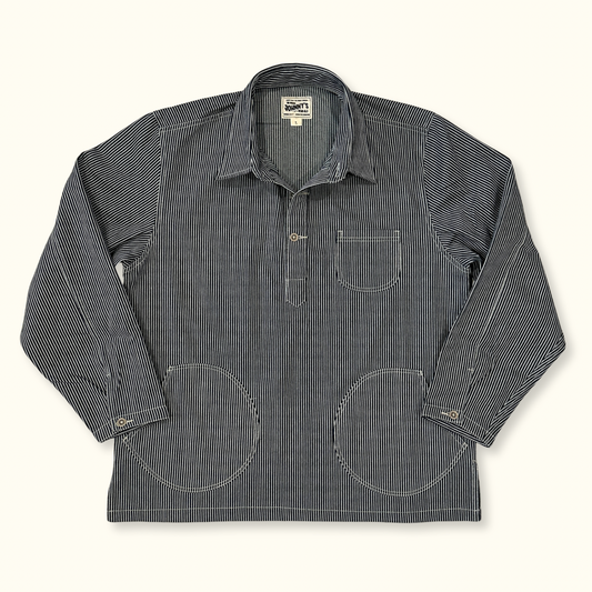 Denim Half Placket Overshirt - Hickory Stripe