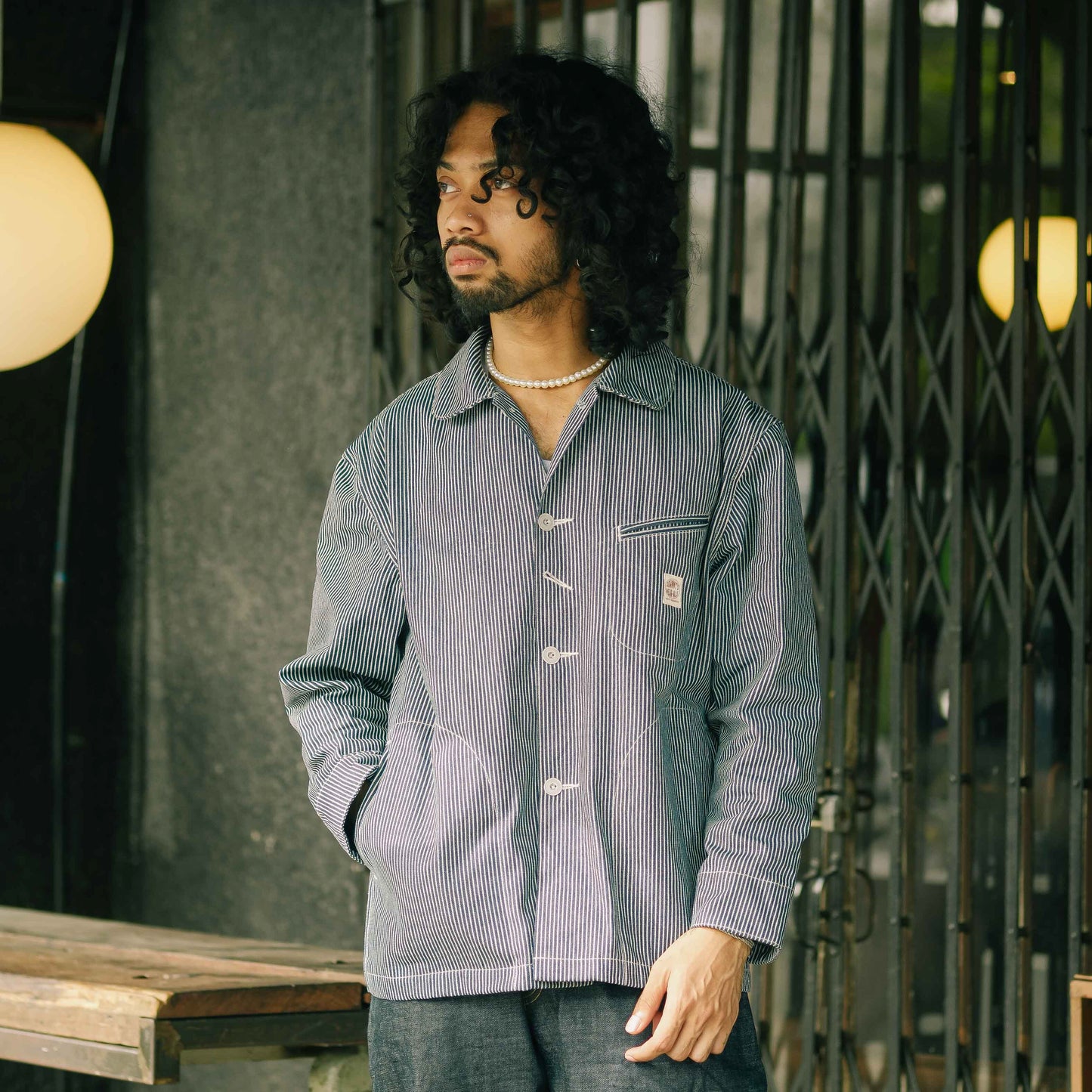 Welted Pocket Denim Chore Coat - Hickory Stripe
