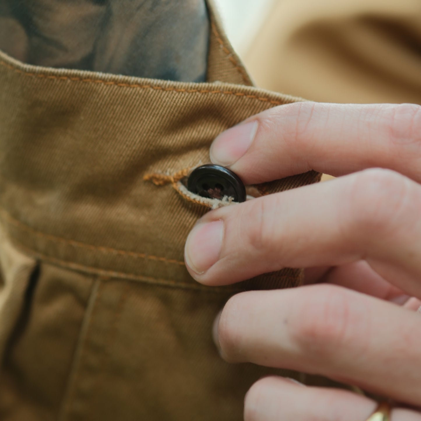 Selvedge Twill Zip Shop Jacket - Khaki