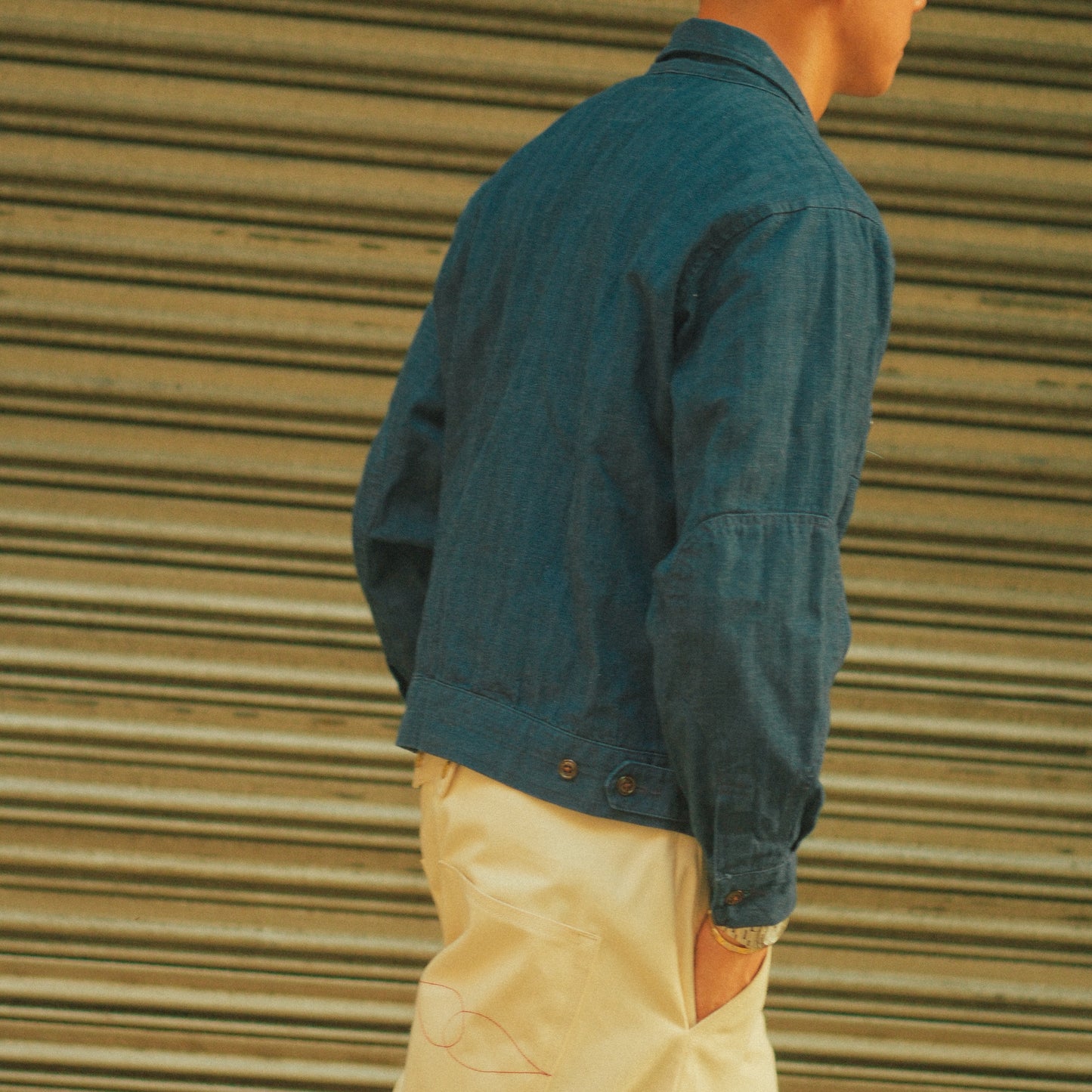 Selvedge Herringbone Twill Zip Shop Jacket - Indigo