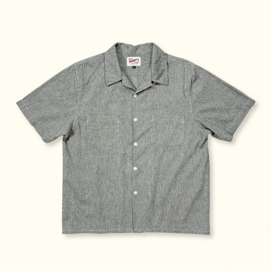 Chambray S/S Loop Collar Shirt - Grey