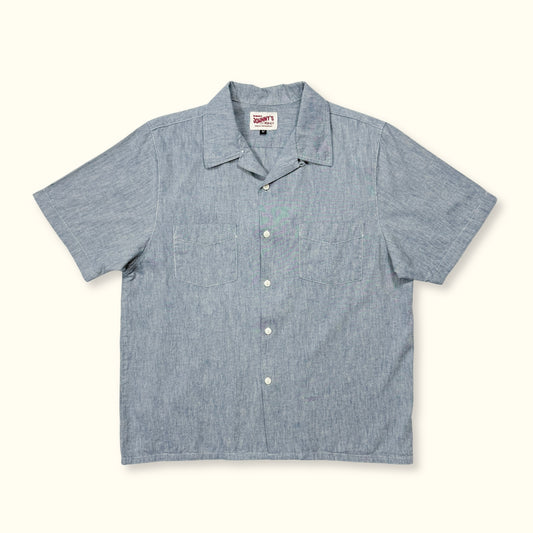 Chambray S/S Loop Collar Shirt - Blue